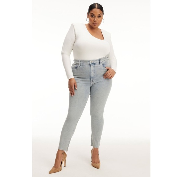 NWT Good American Good Legs Crop Long Fray Hem Jeans size 18 Blue669 - Picture 4 of 9